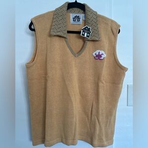 Storybook Knits Tan Sleeveless Sweater with Crochet Collar